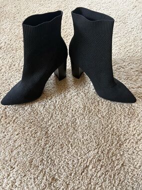 MIA Black Knit Pointed Toe Sock Ankle Booties